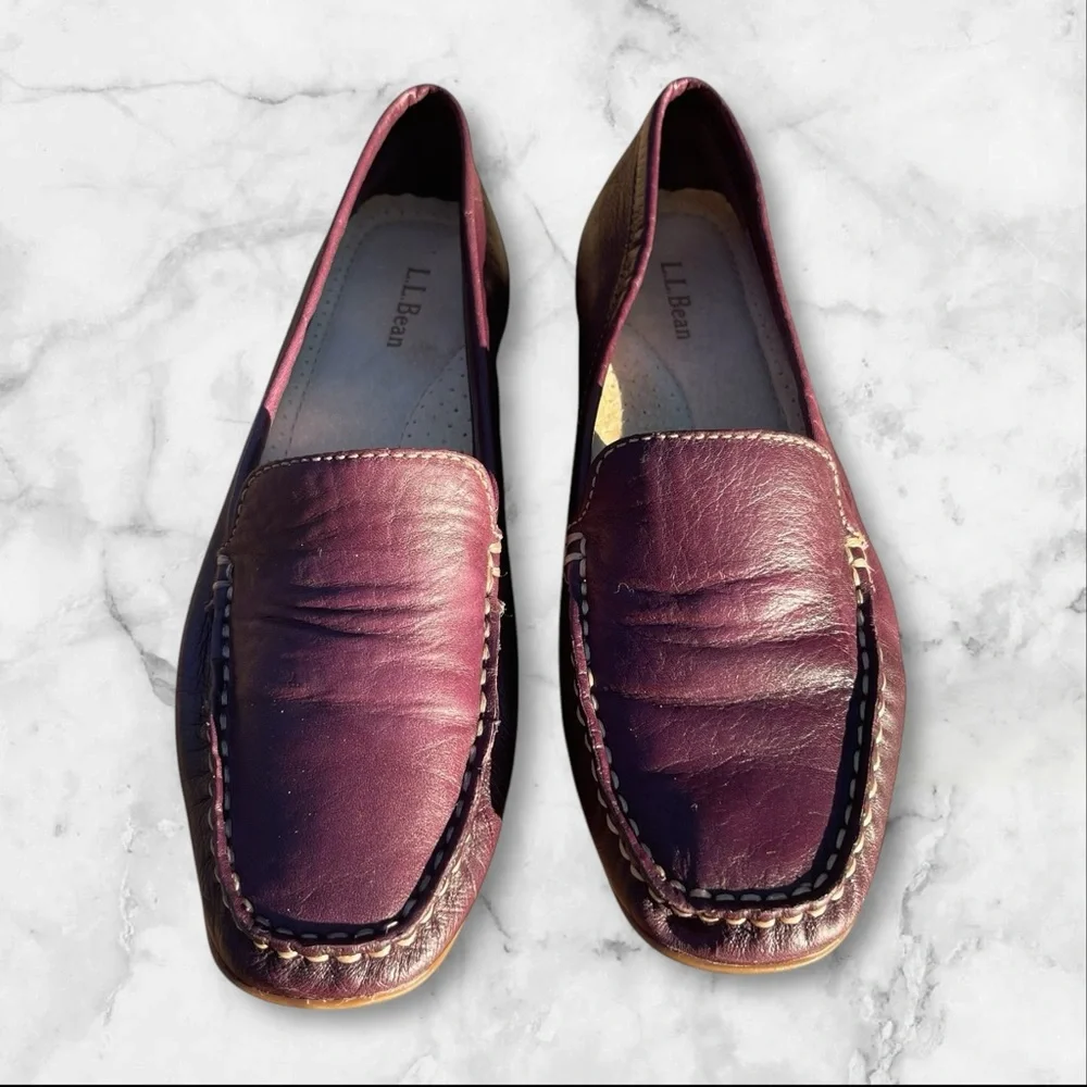 L. Bean Burgundy Leather Penny Loafers 6.5M‎ Brazil Comfort Classic Preppy